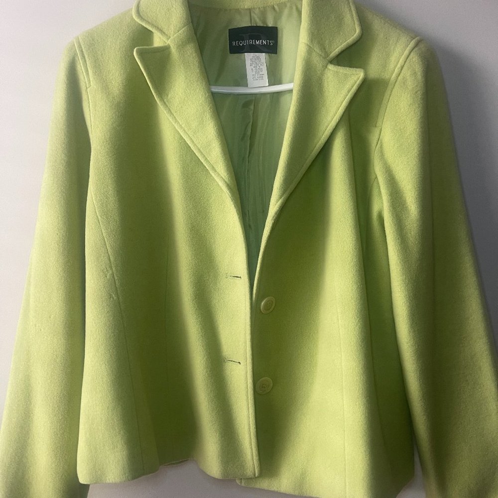REQUIREMENTS  WOMEN'S LIME GREEN WOOL WINTER  BLAZER JACKET SIZE 12